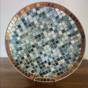 Mosaic Decorative Plate with Blue and Brown Accents